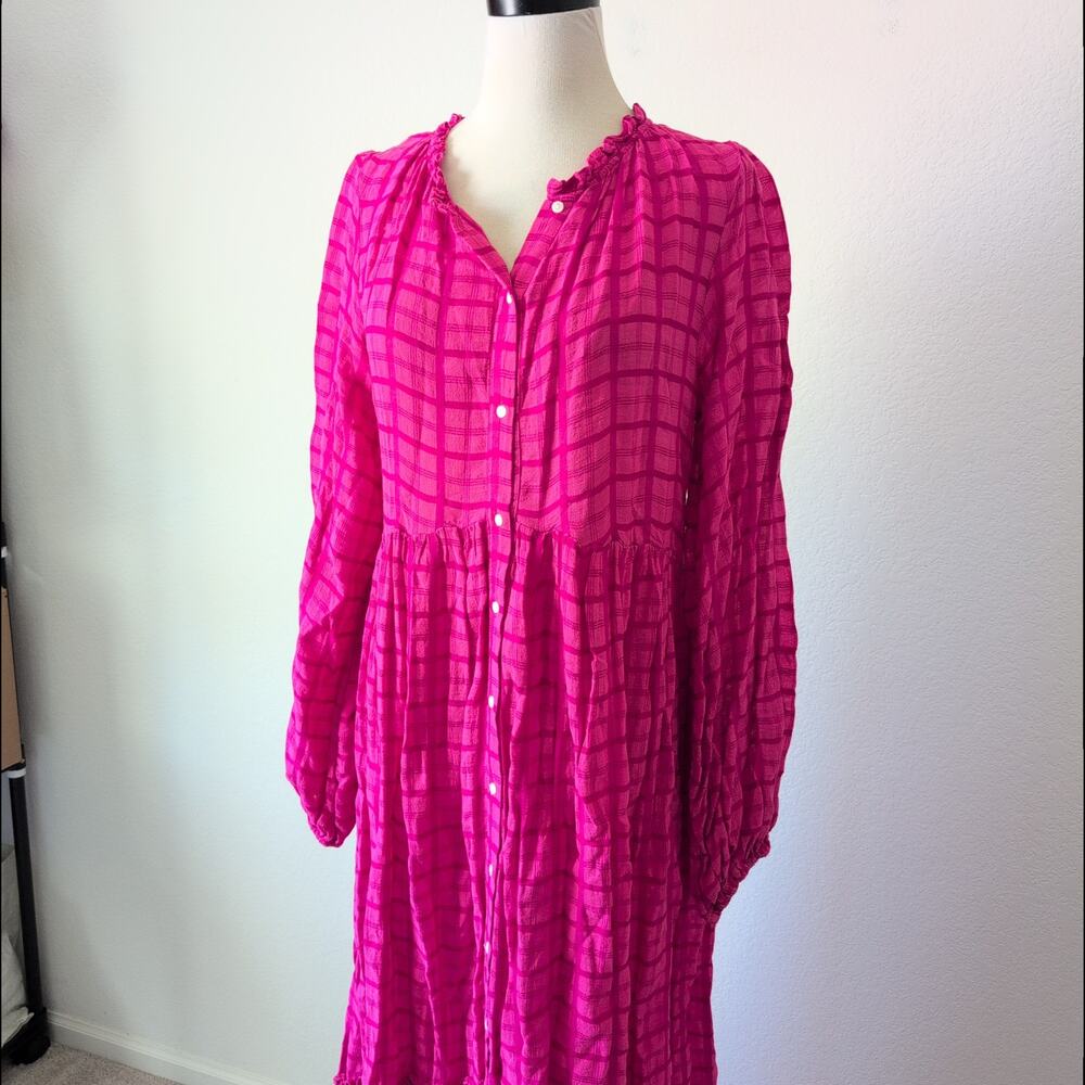 Free People Maxi Dress Womens Small Edie Hot Pink Shirtdress Ruffle Boho Whimsy - Picture 11 of 12